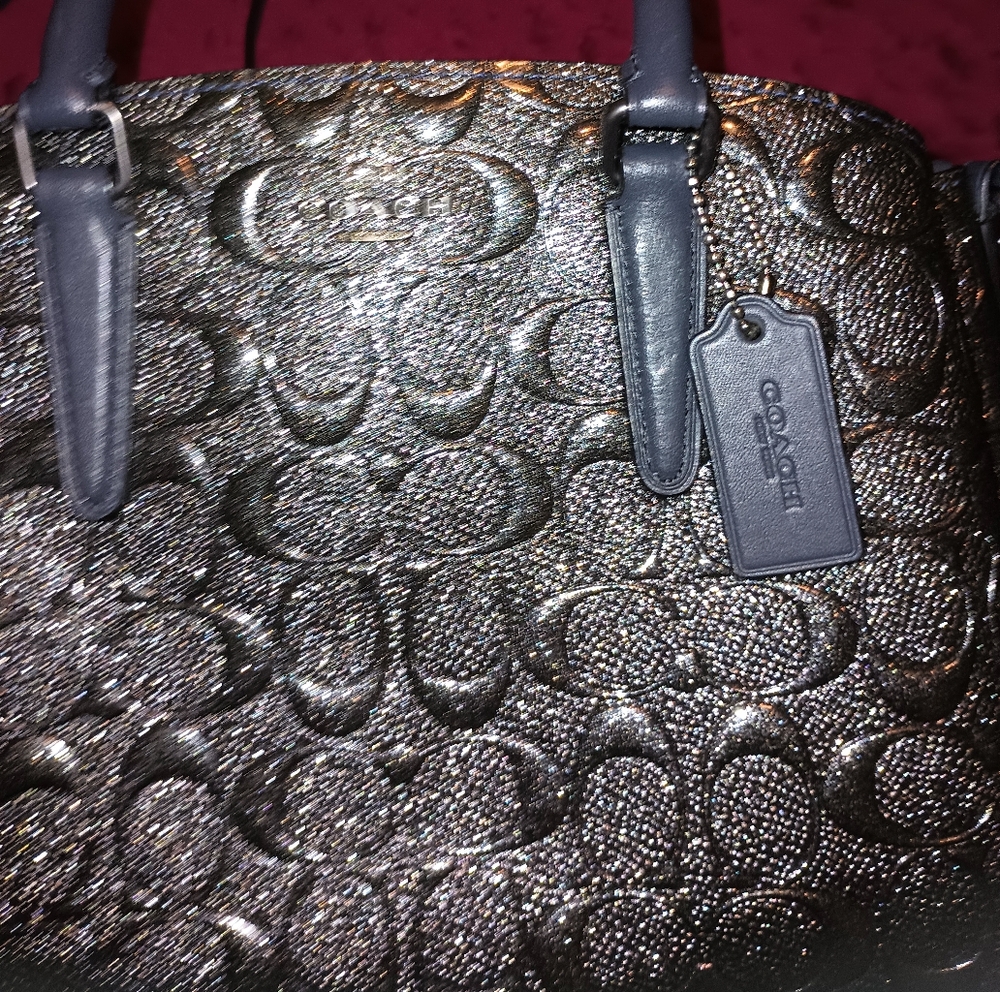 Coach Silver Quilted Shoulder Bag with Chain Strap